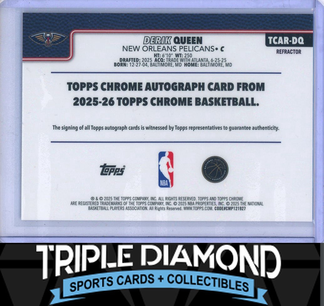 2025 Topps Chrome Derik Queen Rookie Autograph Auto Refractor Pelicans B91