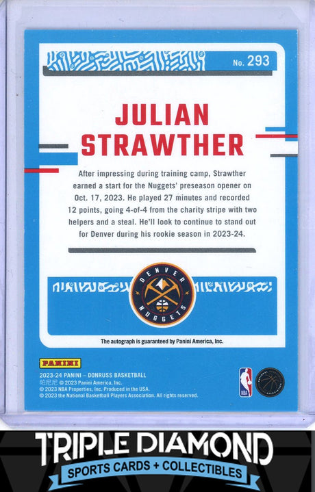 2023-24 Panini Donruss Julian Strawther Rated Rookie Auto Blue #39/49 B107