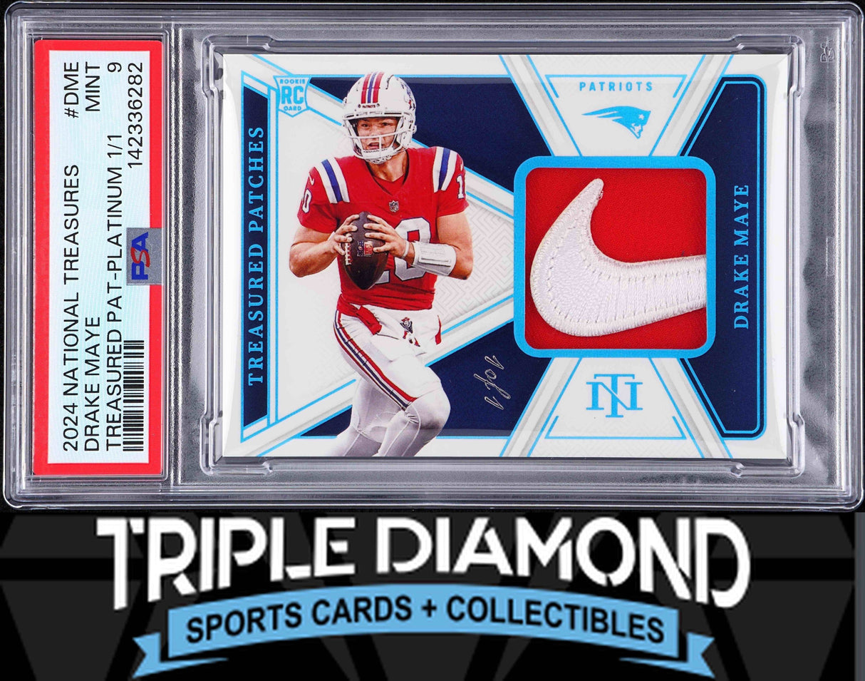 2024 National Treasures Drake Maye Rookie Nike Swoosh Patch #1/1 PSA 9 B157